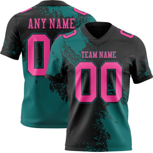 3DPattern8812 Custom Black Pink-Teal 3D Pattern Abstract Brush Stroke Authentic Football Jersey