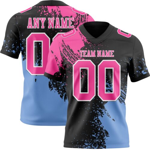 Custom Black Pink Light Blue-White 3D Pattern Abstract Brush Stroke Authentic Football Jersey