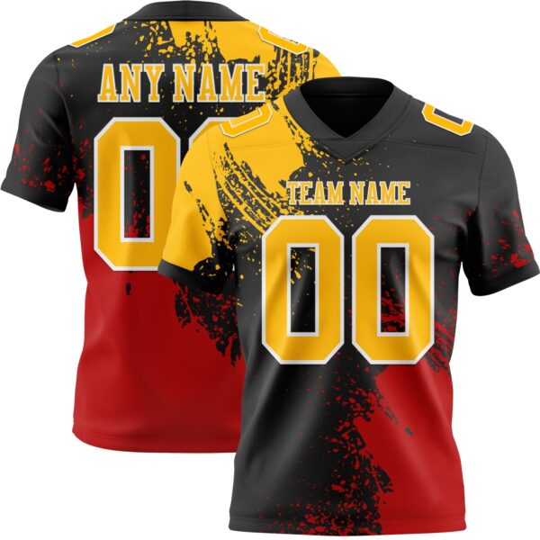 Custom Black Gold Red-White 3D Pattern Abstract Brush Stroke Authentic Football Jersey