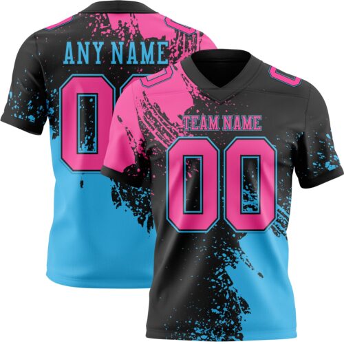 3DPattern8816 Custom Black Pink-Sky Blue 3D Pattern Abstract Brush Stroke Authentic Football Jersey