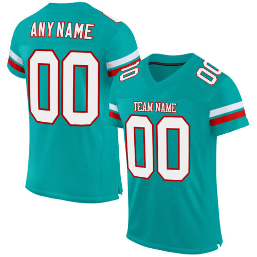 Aqua0064 Custom Aqua White-Red Mesh Authentic Football Jersey