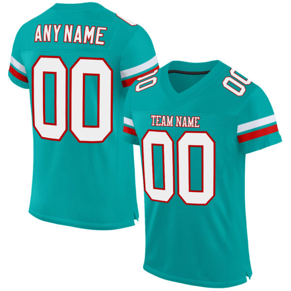 Aqua0064 Custom Aqua White-Red Mesh Authentic Football Jersey