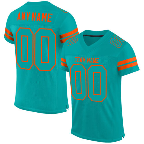 Aqua0065 Custom Aqua Aqua-Orange Mesh Authentic Football Jersey