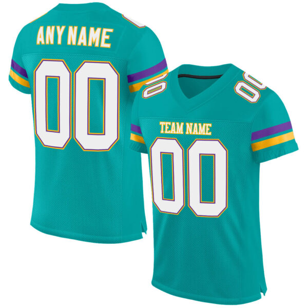 Aqua0068 Custom Aqua White-Purple Mesh Authentic Football Jersey
