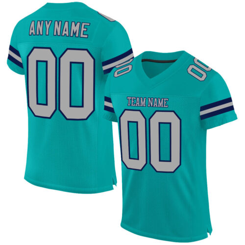 Aqua0069 Custom Aqua Gray-Navy Mesh Authentic Football Jersey