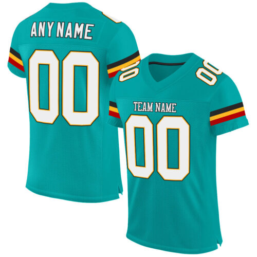 Aqua0078 Custom Aqua White-Gold Mesh Authentic Football Jersey