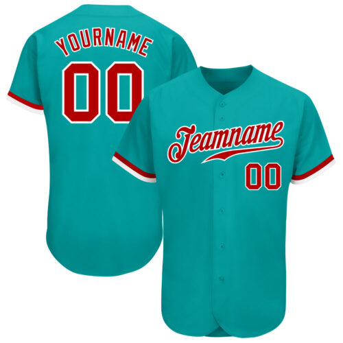 Aqua0108 Custom Aqua Red-White Authentic Baseball Jersey