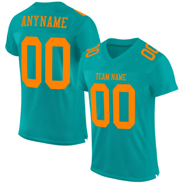 Aqua0145 Custom Aqua Bay Orange Mesh Authentic Football Jersey