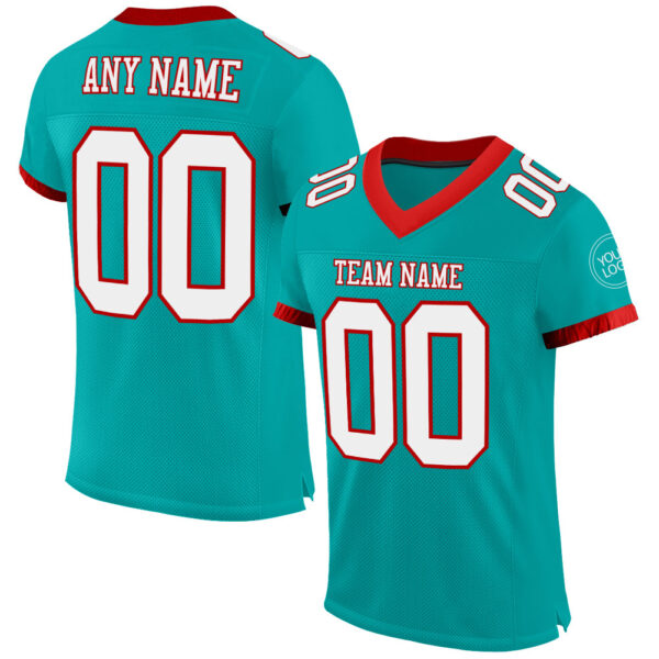 Aqua0180 Custom Aqua White-Red Mesh Authentic Football Jersey