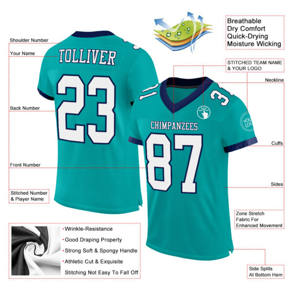 Aqua0182-1 Custom Aqua White-Navy Mesh Authentic Football Jersey