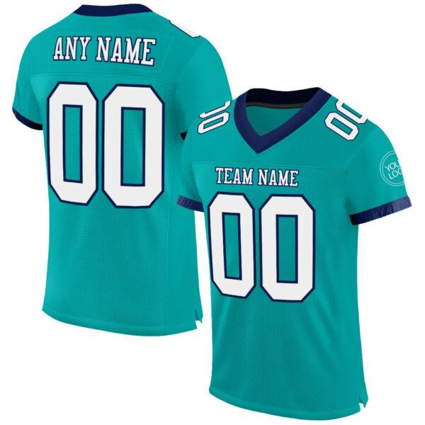 Aqua0182 Custom Aqua White-Navy Mesh Authentic Football Jersey