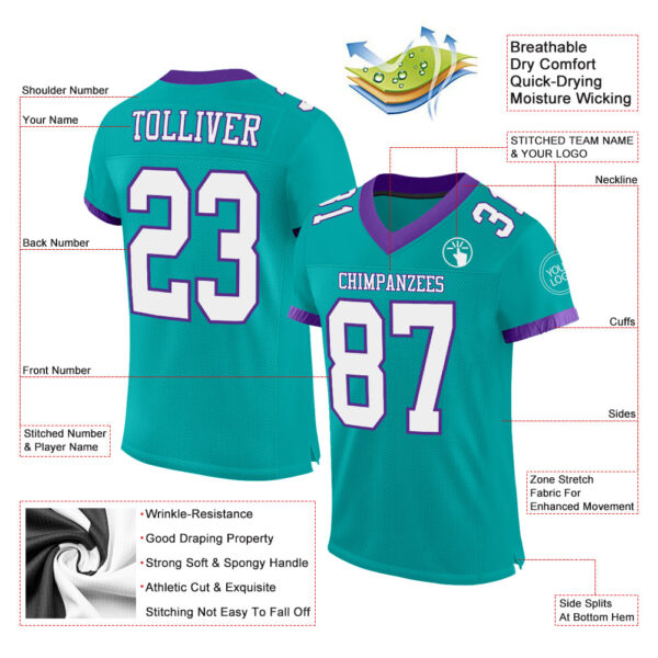 Aqua0183-1 Custom Aqua White-Purple Mesh Authentic Football Jersey
