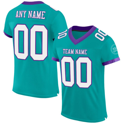 Aqua0183 Custom Aqua White-Purple Mesh Authentic Football Jersey