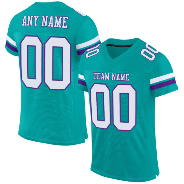 Aqua0187 Custom Aqua White-Purple Mesh Authentic Football Jersey