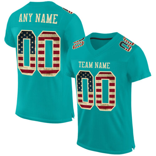 Aqua0188 Custom Aqua Vintage USA Flag-City Cream Mesh Authentic Football Jersey