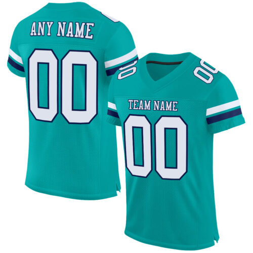 Aqua0189 Custom Aqua White-Navy Mesh Authentic Football Jersey