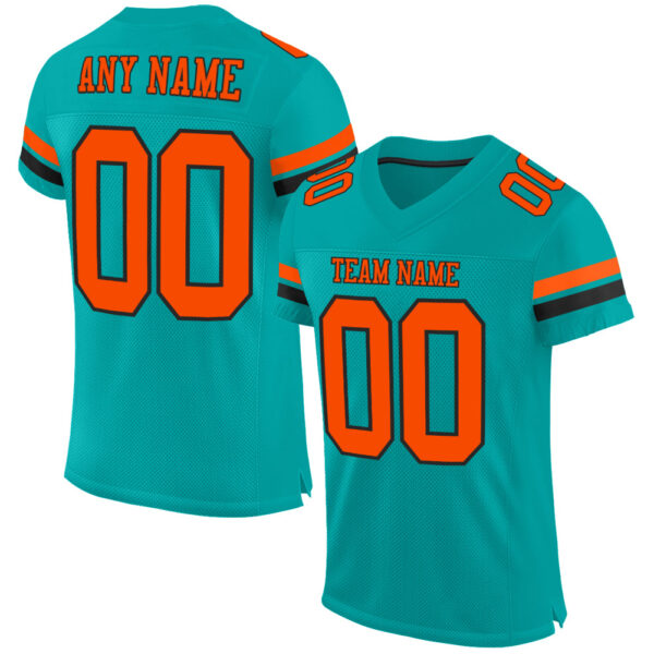Aqua0190 Custom Aqua Orange-Black Mesh Authentic Football Jersey