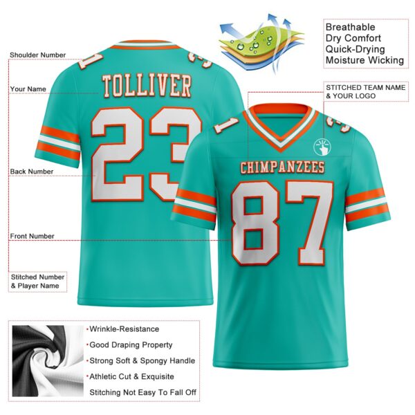 Custom Aqua White-Orange Authentic Football Jersey