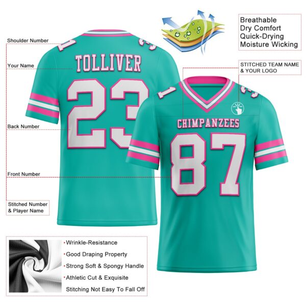 Custom Aqua White-Pink Authentic Football Jersey
