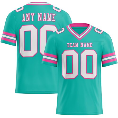 Custom Aqua White-Pink Authentic Football Jersey