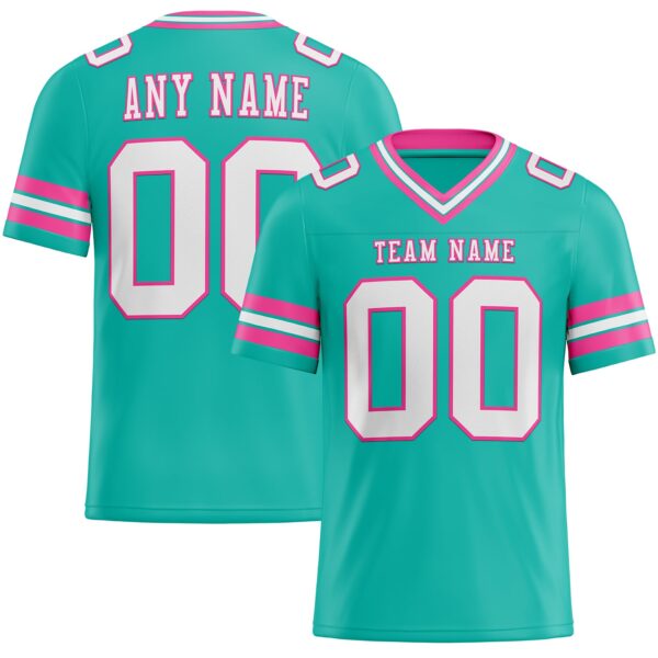 Custom Aqua White-Pink Authentic Football Jersey