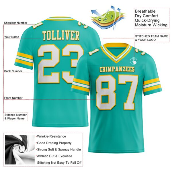 Custom Aqua White-Yellow Authentic Football Jersey