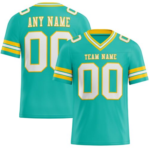 Custom Aqua White-Yellow Authentic Football Jersey