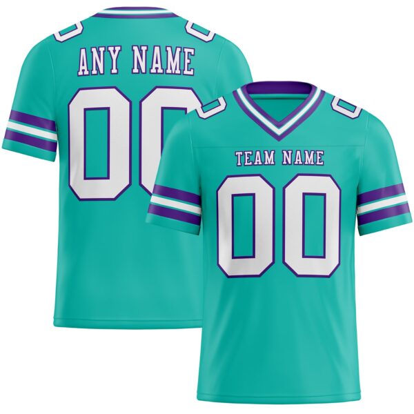 Custom Aqua White-Purple Authentic Football Jersey