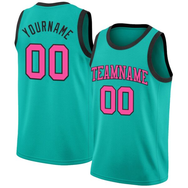 Custom Aqua Pink-Black Authentic Basketball Jersey