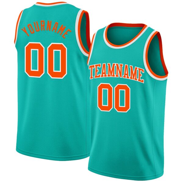 Custom Aqua Orange-White Authentic Basketball Jersey