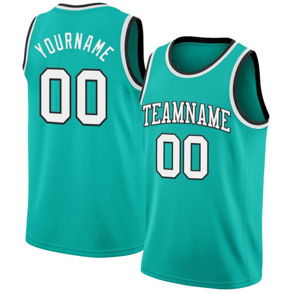 Custom Aqua White-Black Authentic Basketball Jersey
