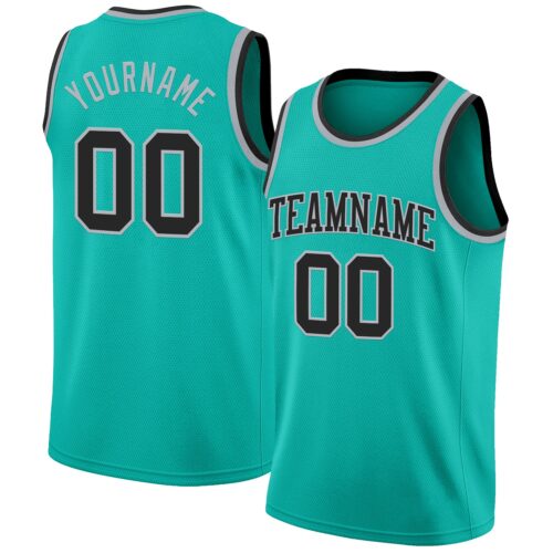 Aqua0283 Custom Aqua Black-Gray Authentic Basketball Jersey