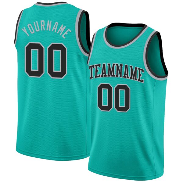 Custom Aqua Black-Gray Authentic Basketball Jersey