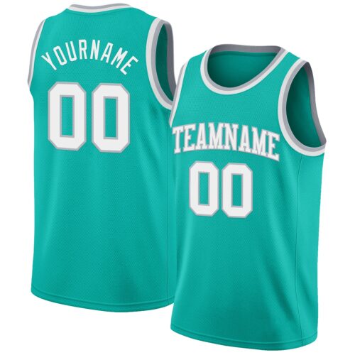 Custom Aqua White-Gray Authentic Basketball Jersey