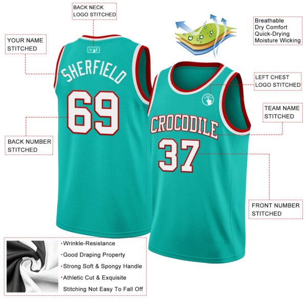 Custom Aqua White-Red Authentic Basketball Jersey