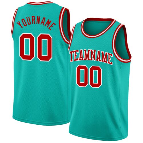 Custom Aqua Red-White Authentic Basketball Jersey