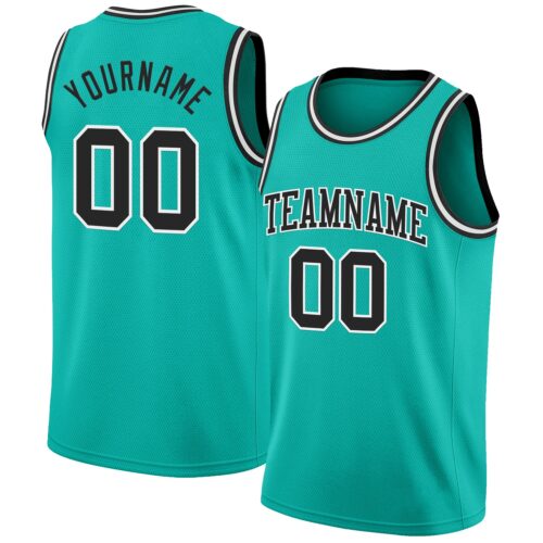 Aqua0295 Custom Aqua Black-White Authentic Basketball Jersey
