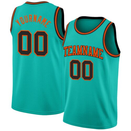 Custom Aqua Black-Orange Authentic Basketball Jersey