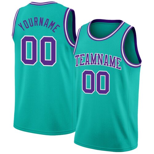 Custom Aqua Purple-White Authentic Basketball Jersey