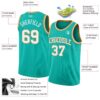 Custom Aqua White-Old Gold Authentic Basketball Jersey