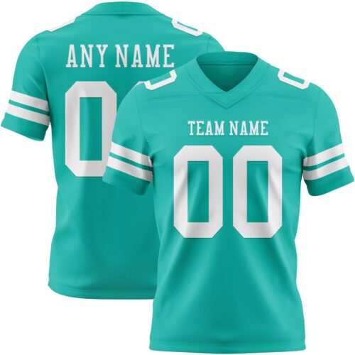 Aqua0301 Custom Aqua White Authentic Football Jersey