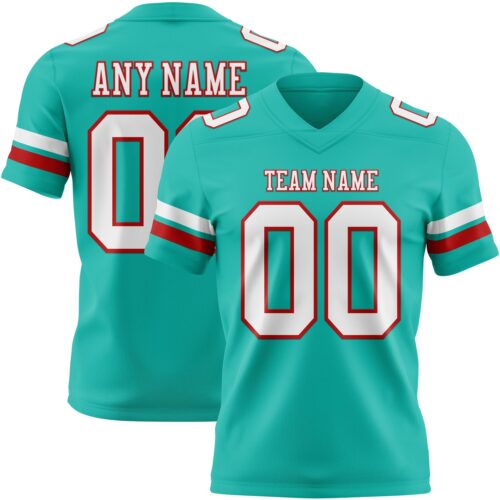 Aqua0302 Custom Aqua White-Red Authentic Football Jersey
