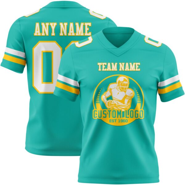 Custom Aqua White-Yellow Authentic Football Jersey