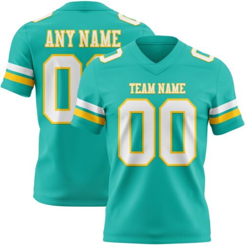 Aqua0303 Custom Aqua White-Yellow Authentic Football Jersey
