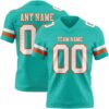 Custom Aqua White-Orange Authentic Football Jersey