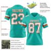 Custom Aqua White-Orange Authentic Football Jersey