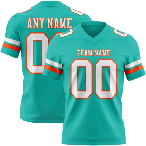Aqua0305 Custom Aqua White-Orange Authentic Football Jersey
