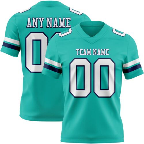 Aqua0306 Custom Aqua White-Navy Authentic Football Jersey