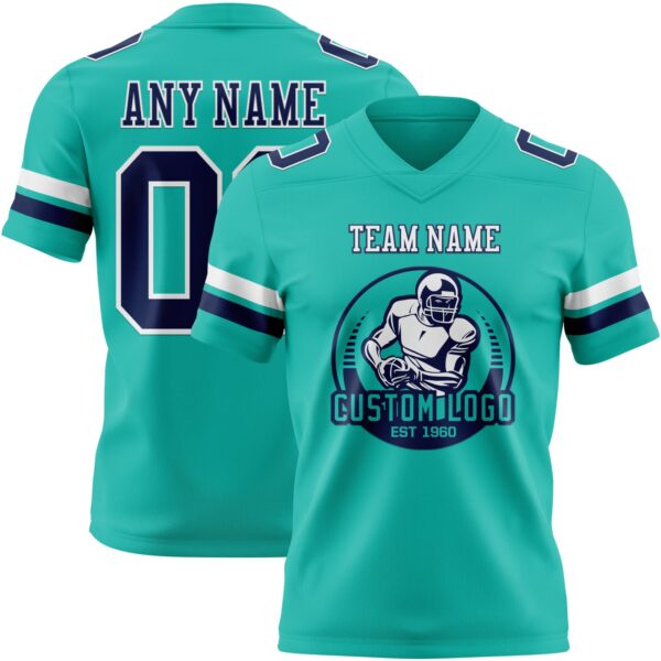 Custom Aqua Navy-White Authentic Football Jersey