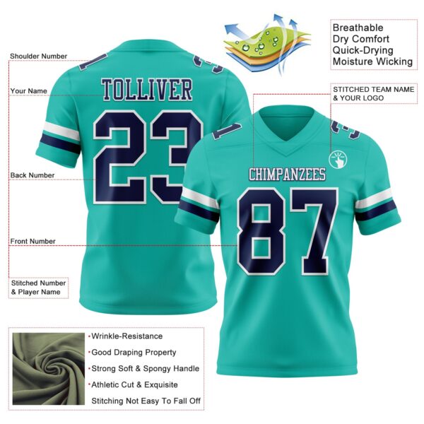 Custom Aqua Navy-White Authentic Football Jersey